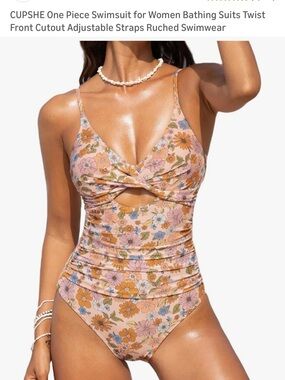 Cupshe Pink Peach Floral Twist-Front One-Piece Swimsuit Tunny Control M NWT